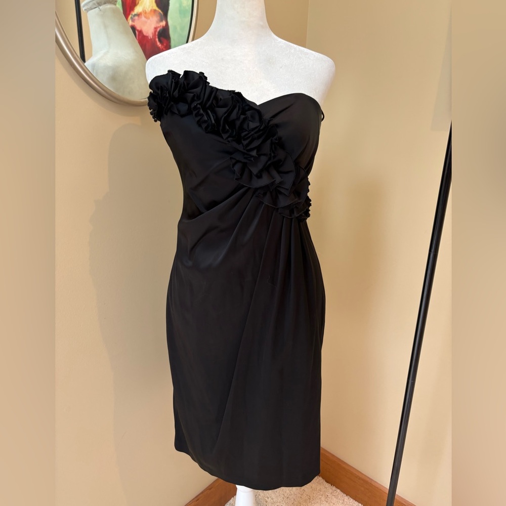 Beautiful Maggy London Shoulder Dress 🖤 Cocktail Ruffle Rouched Size 6